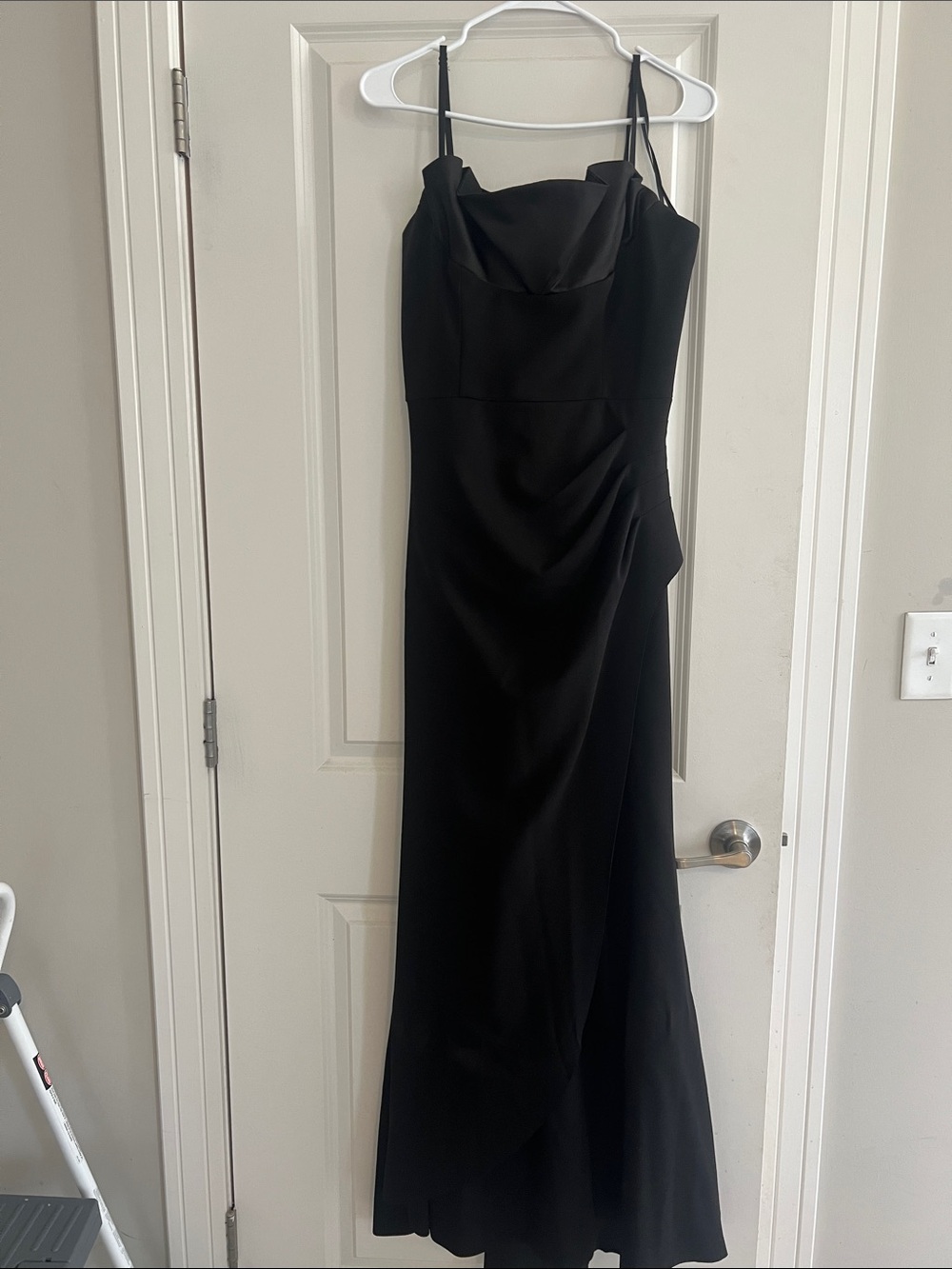 Xscape Elegant Black Spaghetti-Strap Evening Dress